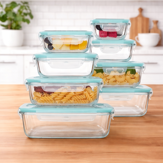 Szklane pojemniki na żywność 8 szt. – lunchboxy do piekarnika, mikrofali i zamrażarki
