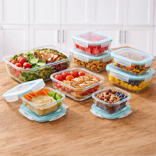 Szklane pojemniki na żywność 8 szt. – lunchboxy do piekarnika, mikrofali i zamrażarki